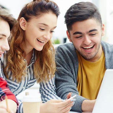 University students working in a scenic valley